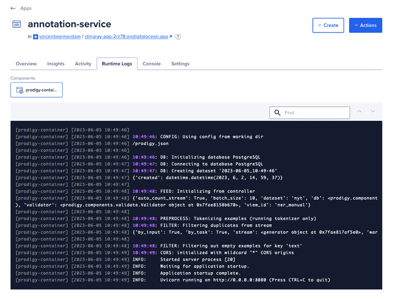 Runtime logs from Digital Ocean